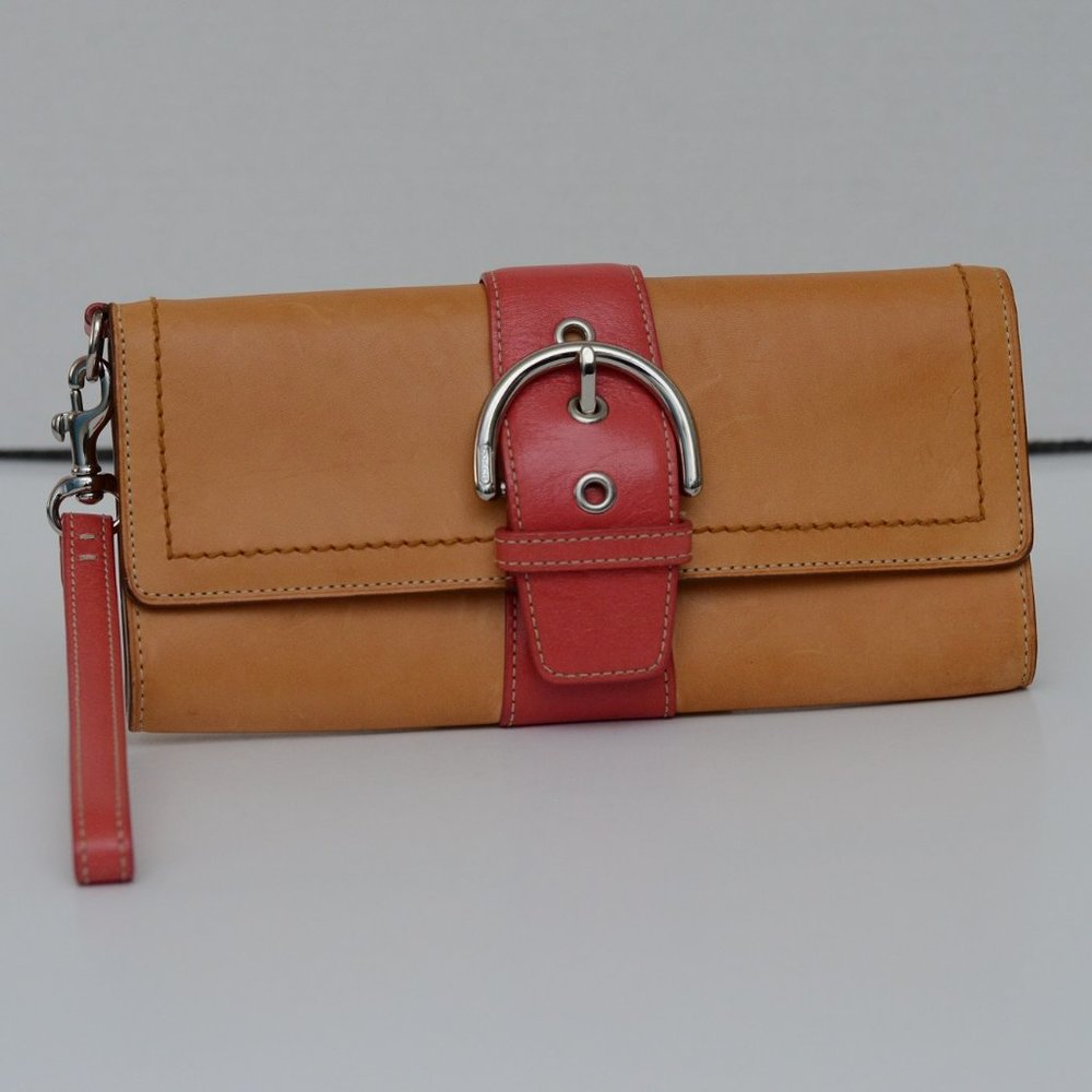 Coach, Leather, Vachetta Buckle Large Clutch Wallet, 6694, Natural Pink